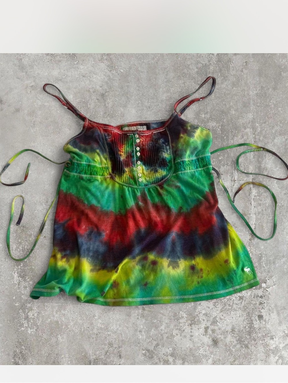 Vintage Y2K Abercrombie & Fitch Tie Dye Babydoll Cami Top Pintuck Moose M